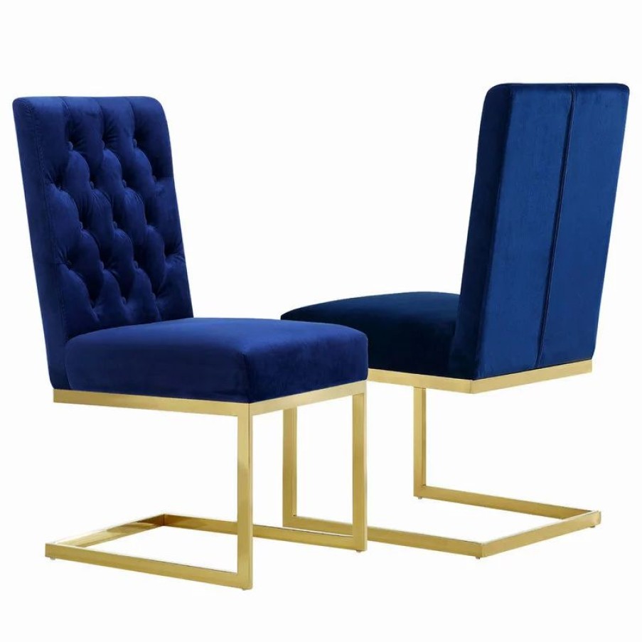 Chairs * | Meridian Furniture Cameron Velvet Dining Chair, Set Of 2, Navy