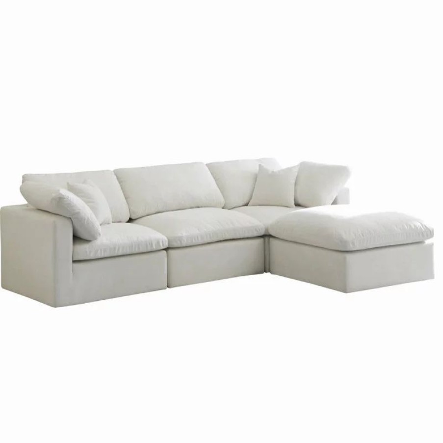 Sofas & Sectionals * | Meridian Furniture Plush Cloud-Like Comfort Modular 4-Seat Sectional And Ottoman, Cream, Seatin