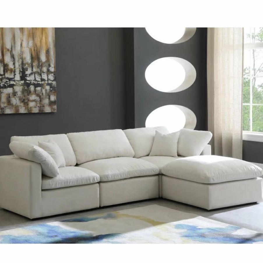 Sofas & Sectionals * | Meridian Furniture Plush Cloud-Like Comfort Modular 4-Seat Sectional And Ottoman, Cream, Seatin