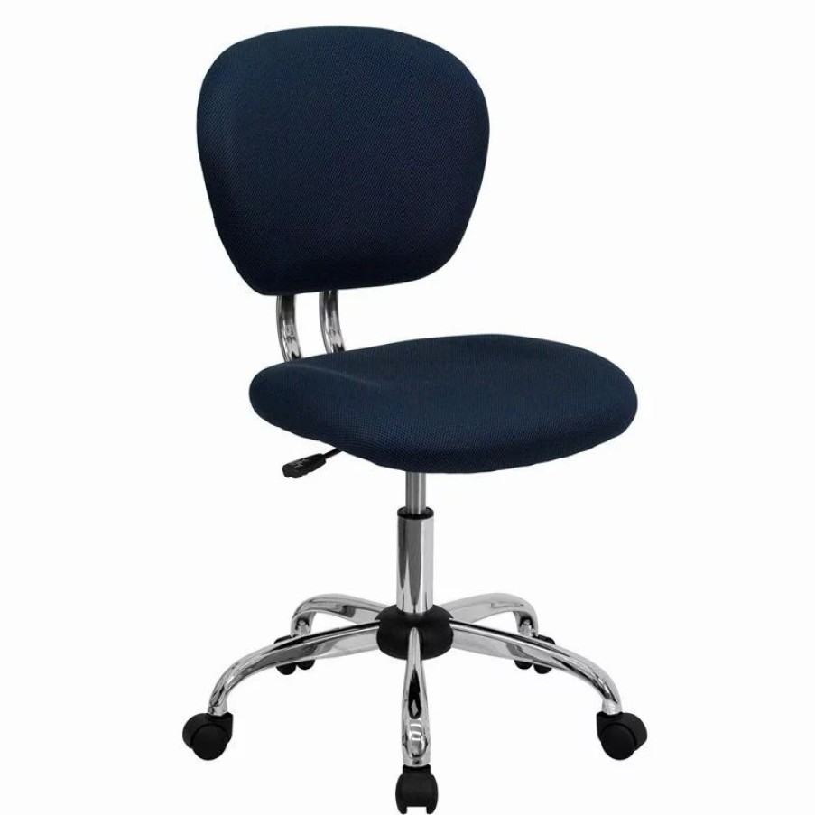 Chairs * | Flash Furniture Mid-Back Navy Mesh Padded Swivel Task Office Chair With Chrome Base