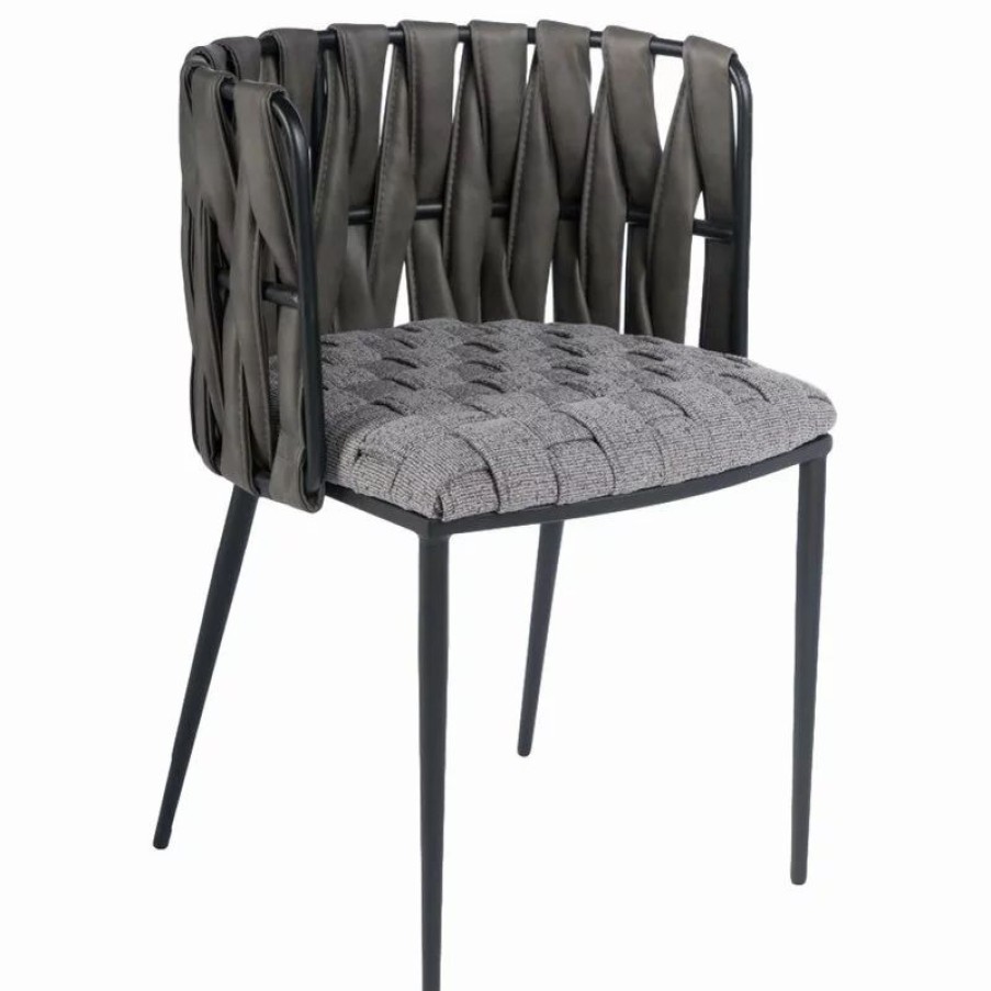 Chairs * | Mod The Eterno Dining Chair, Gray And Black, Fabric And Faux Leather