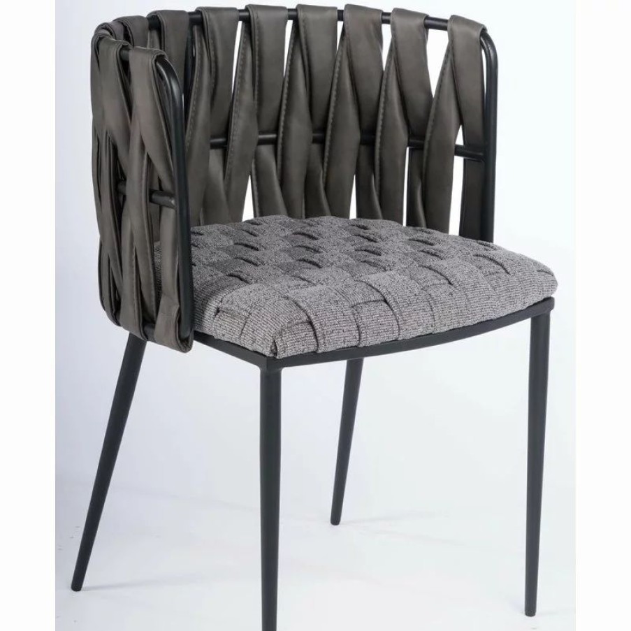 Chairs * | Mod The Eterno Dining Chair, Gray And Black, Fabric And Faux Leather