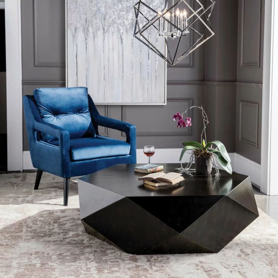 Coffee & Accent Tables * | Uttermost Faceted Large Round Wood Coffee Table, Modern Geometric Block Solid