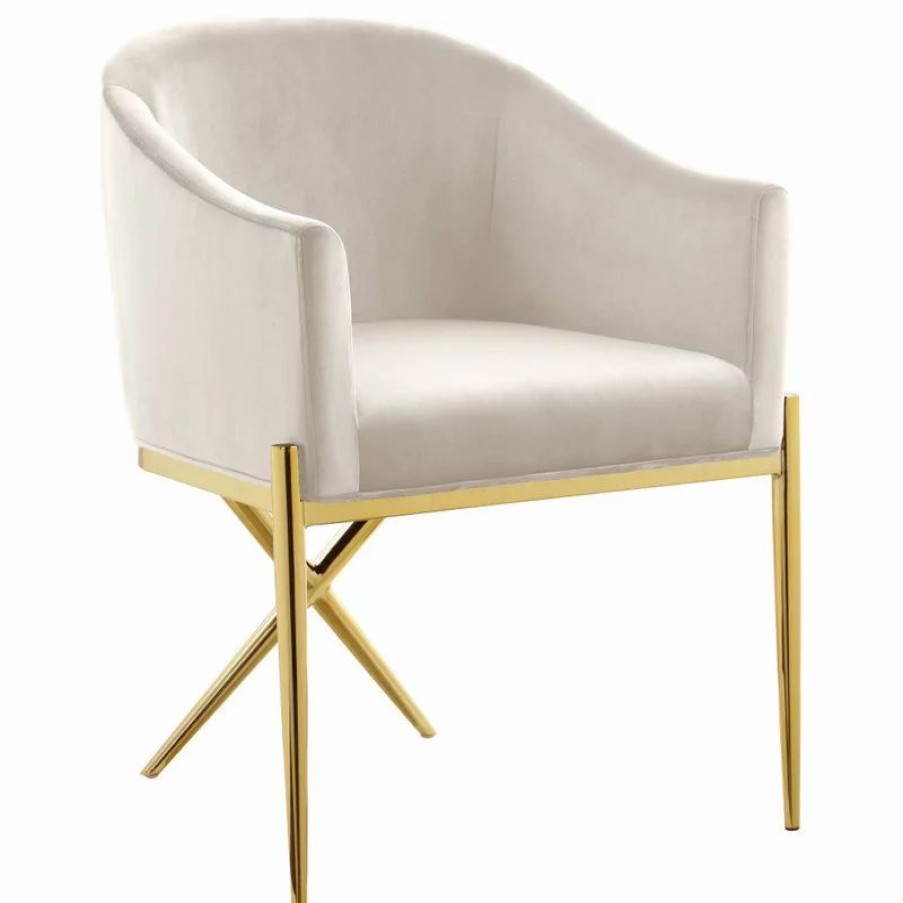 Chairs * | Meridian Furniture Xavier Velvet Dining Chair, Cream, Gold Legs