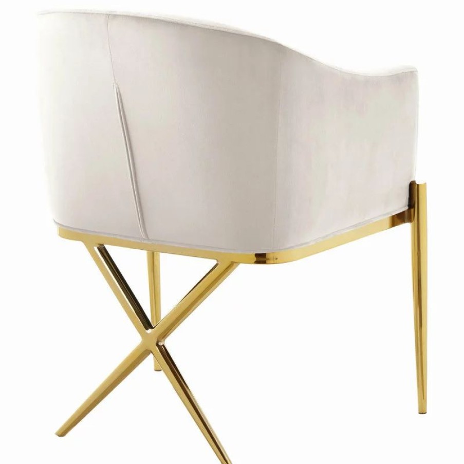 Chairs * | Meridian Furniture Xavier Velvet Dining Chair, Cream, Gold Legs