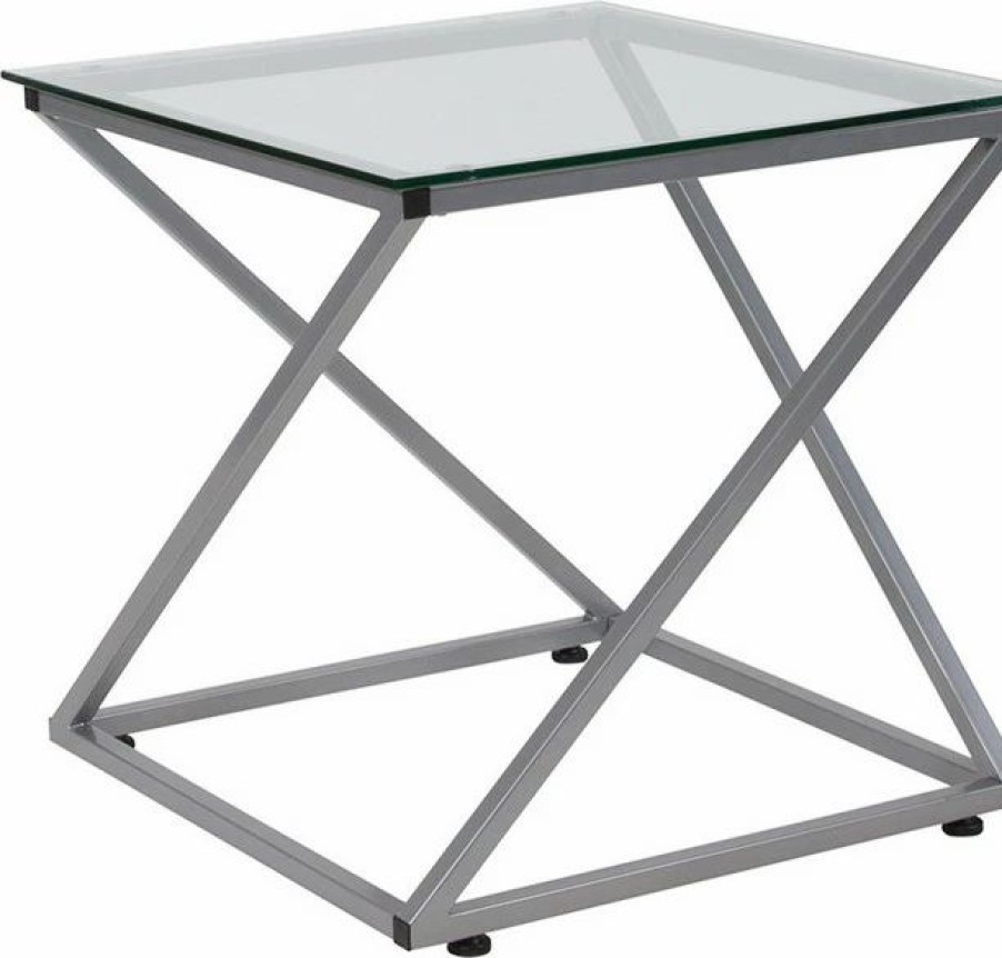Coffee & Accent Tables * | Flash Furniture Park Avenue Collection Glass End Table With Contemporary Steel Design