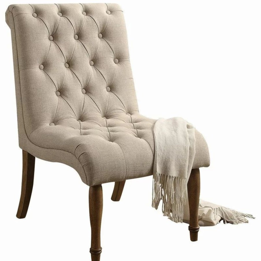 Chairs * | Mulhouse Furniture Iris Tufted Upholstered Slipper Chair, Beige