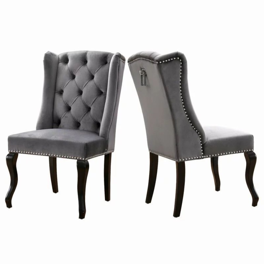 Chairs * | Mod The Florence Dining Chair, Gray, Velvet, Set Of 2