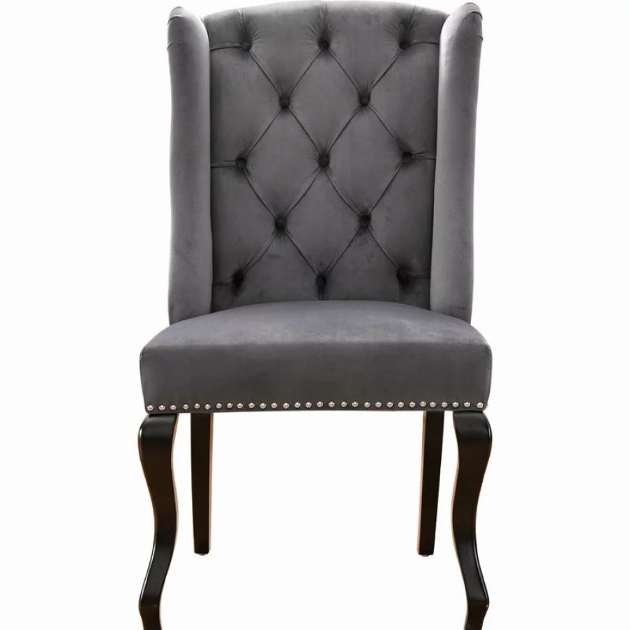 Chairs * | Mod The Florence Dining Chair, Gray, Velvet, Set Of 2