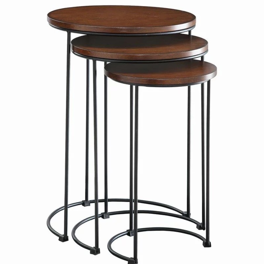 Coffee & Accent Tables * | Carolina Classics Napa 3-Piece Round Nesting Tabes, Chestnut/Black