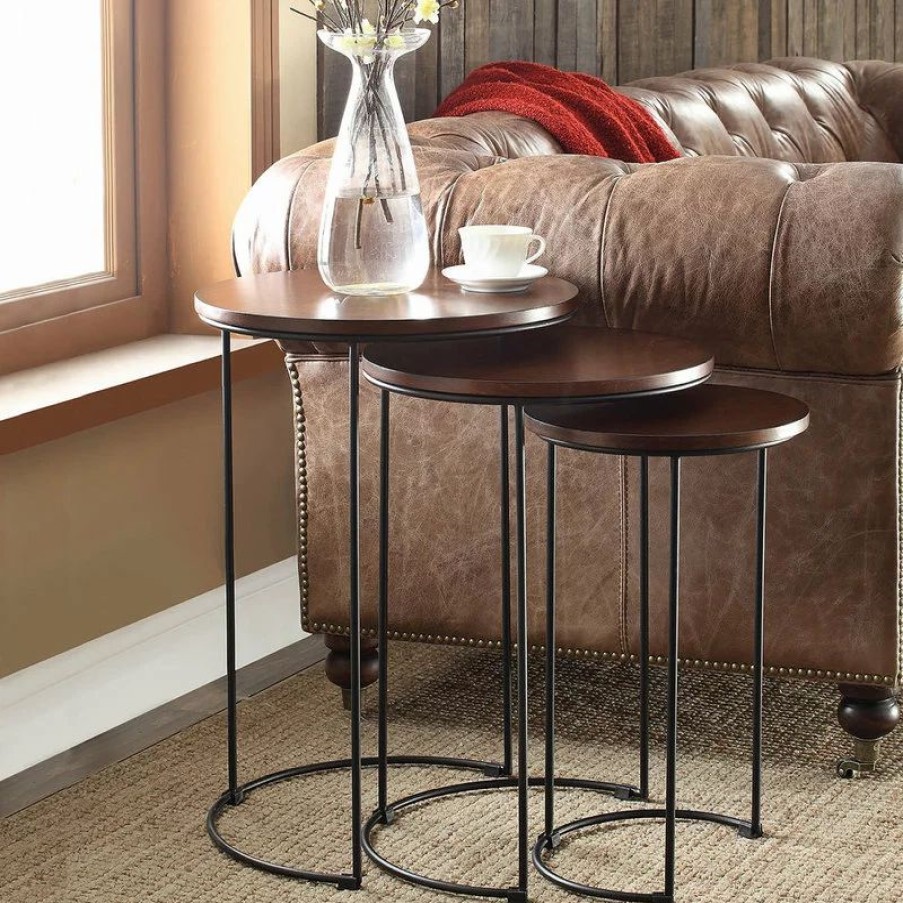 Coffee & Accent Tables * | Carolina Classics Napa 3-Piece Round Nesting Tabes, Chestnut/Black