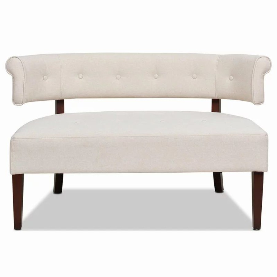 Sofas & Sectionals * | Jennifer Taylor Home Jared Roll Arm Tufted Bench Settee, Sky Neutral Beige Polyester Yarn-Dyed