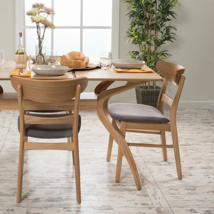 Chairs * | Gdfstudio Gdf Studio Helen Mid Century Dining Chair, Set Of 2, Dark Gray/Natural Oak