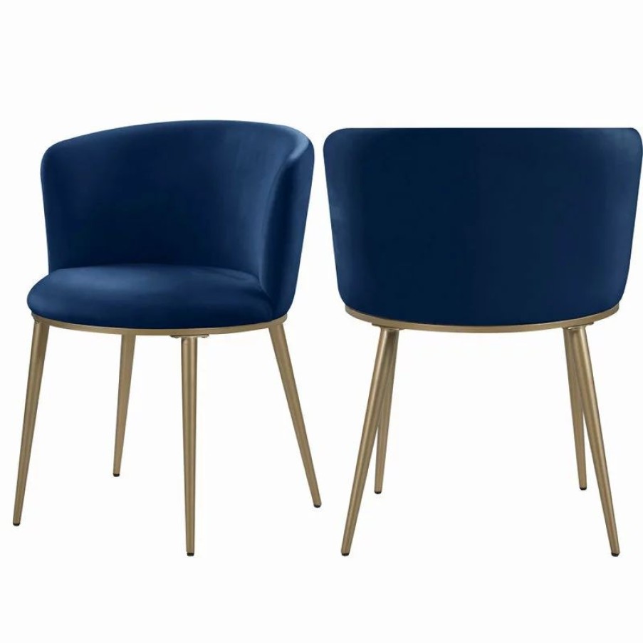 Chairs * | Mod The Almar Dining Chair, Navy And Brushed Gold, Velvet And Iron, Set Of 2