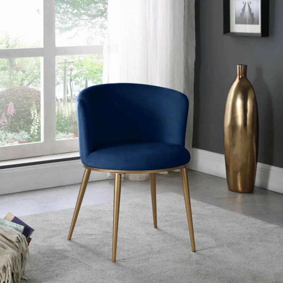 Chairs * | Mod The Almar Dining Chair, Navy And Brushed Gold, Velvet And Iron, Set Of 2
