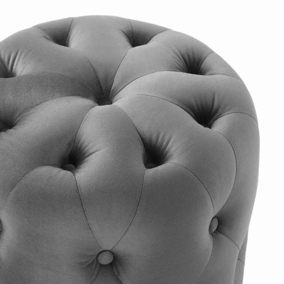 Footstools & Ottomans * | Lexmod Anthem Tufted Button Round Performance Velvet Ottoman, Gray