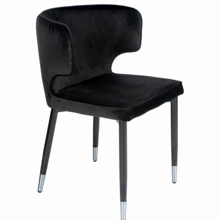 Chairs * | Mod The Rhea Dining Chair, Velvet, Set Of 2, Black/Silver
