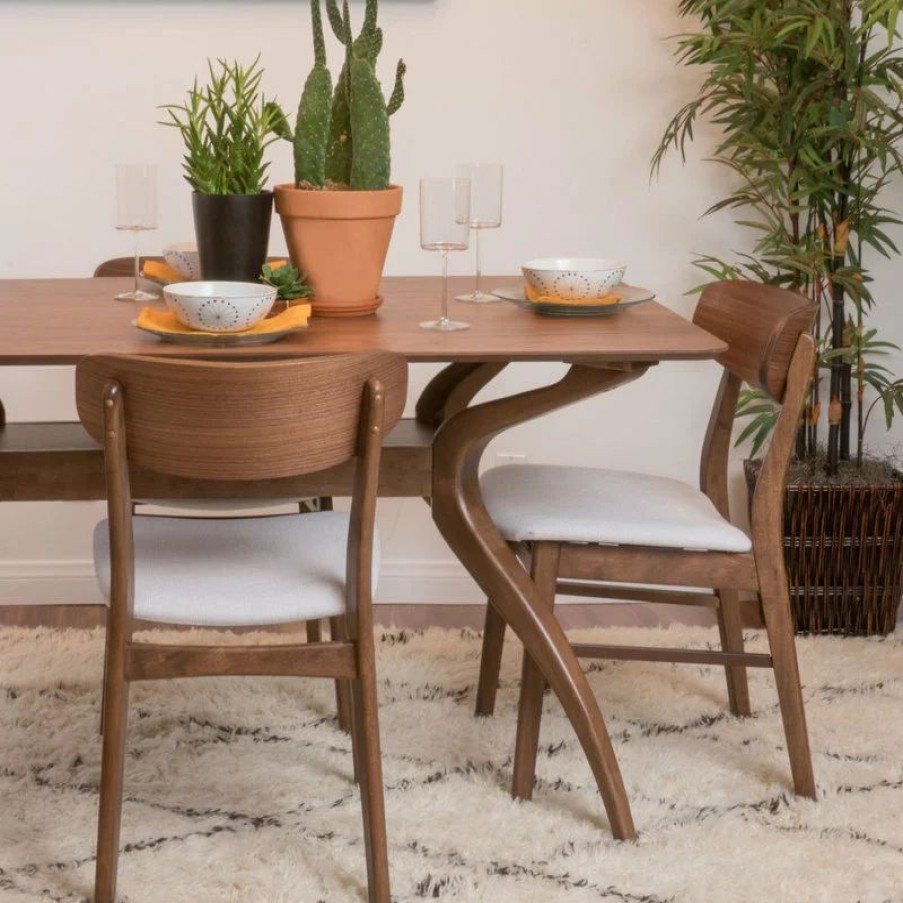 Chairs * | Gdfstudio Gdf Studio Augusta Light Beige Fabric And Walnut Finish Dining Chairs, Set Of 2