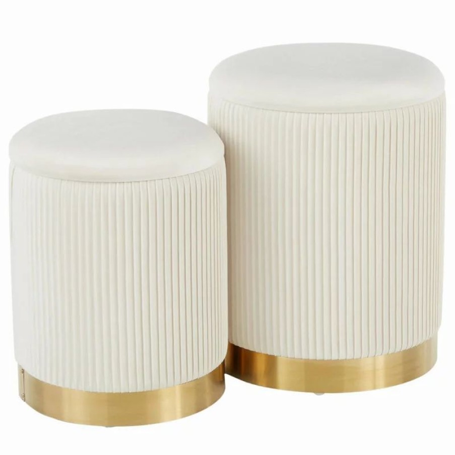 Footstools & Ottomans * | Lumisource Marla Gold And Cream Nesting Pleated Ottoman Set Ot-Marla Plt Vcr