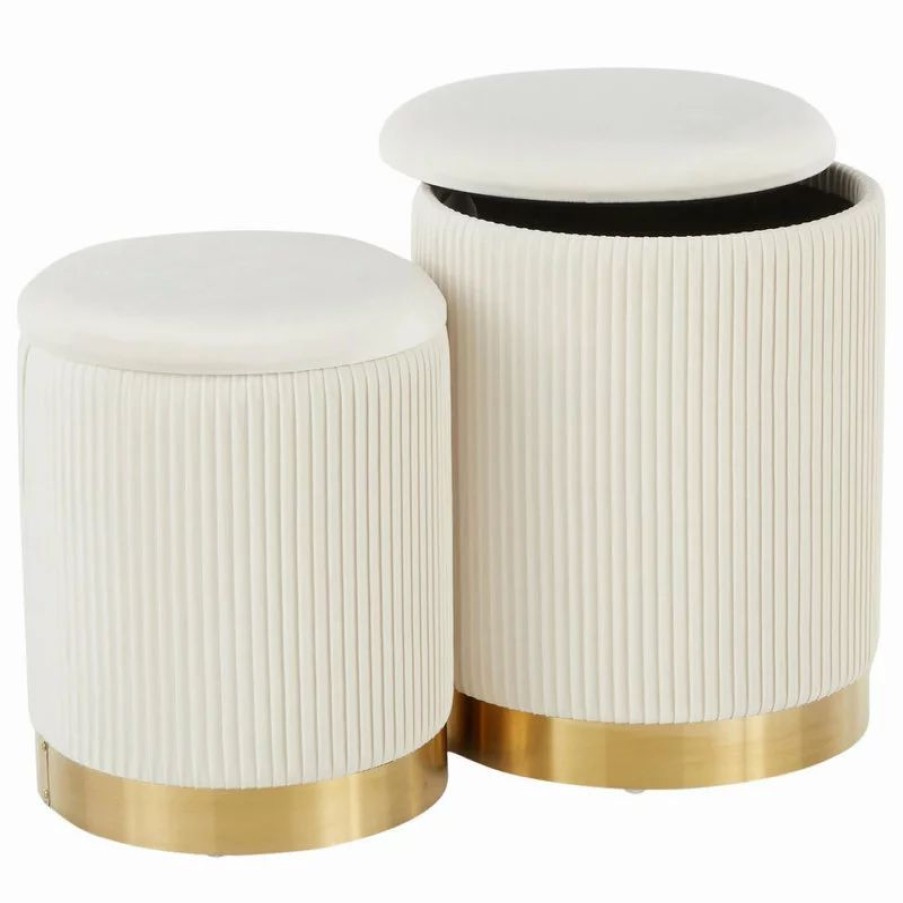 Footstools & Ottomans * | Lumisource Marla Gold And Cream Nesting Pleated Ottoman Set Ot-Marla Plt Vcr