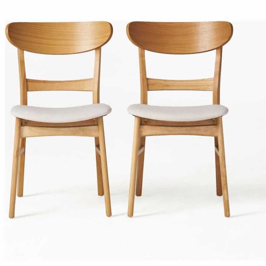 Chairs * | Gdfstudio Gdf Studio Helen Mid Century Dining Chair, Set Of 2, Light Beige/Natural Oak