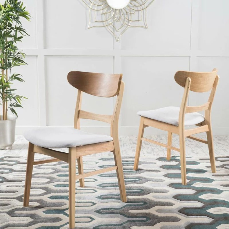 Chairs * | Gdfstudio Gdf Studio Helen Mid Century Dining Chair, Set Of 2, Light Beige/Natural Oak