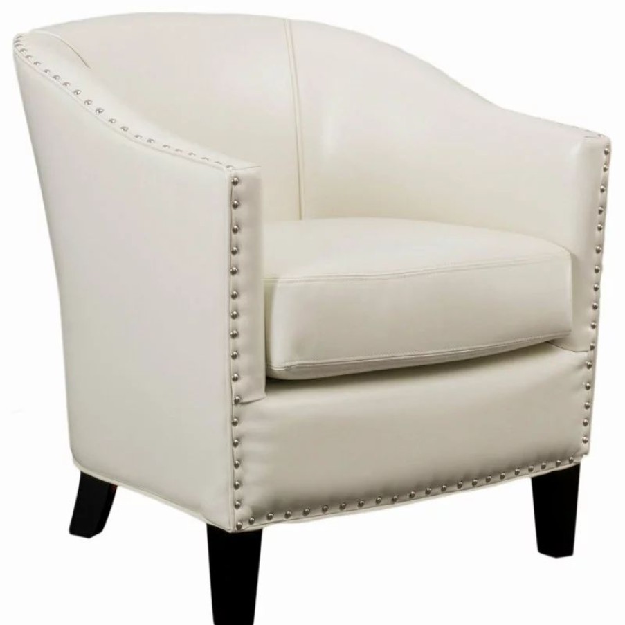 Chairs * | Gdfstudio Gdf Studio Carlton Tub Design Club Chair With Nailheads Accents, Ivory Leather