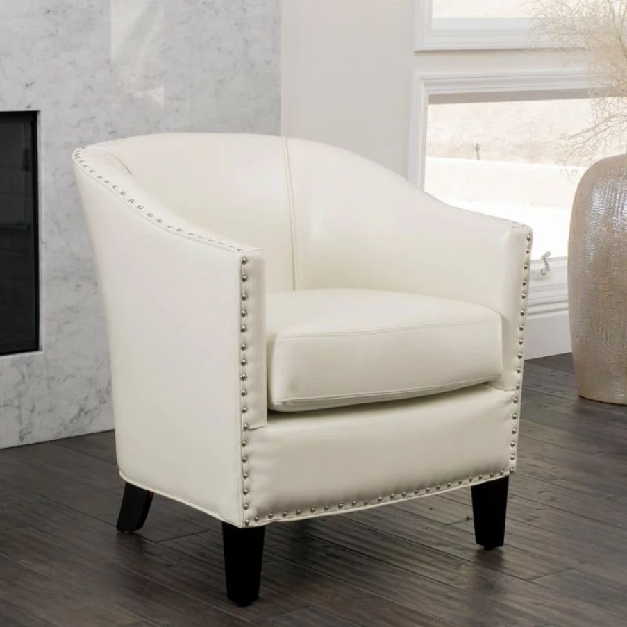 Chairs * | Gdfstudio Gdf Studio Carlton Tub Design Club Chair With Nailheads Accents, Ivory Leather