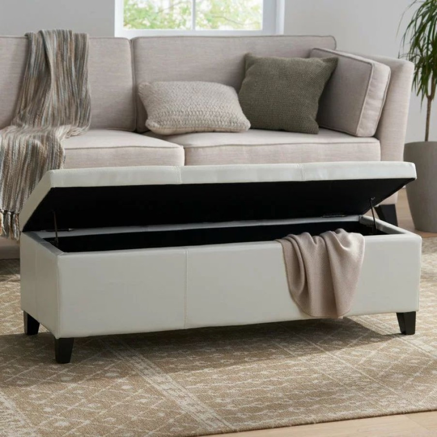 Footstools & Ottomans * | Gdfstudio Gdf Studio Skyler Beige Fabric Storage Ottoman Bench, Ivory