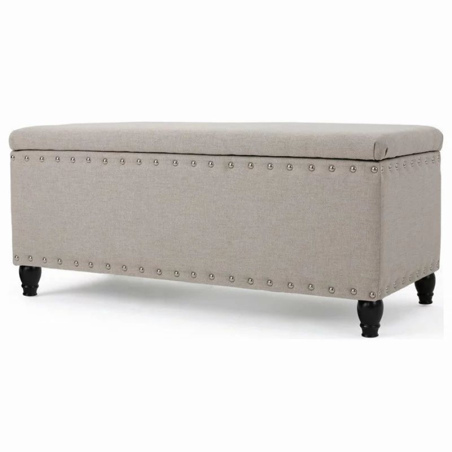Footstools & Ottomans * | Gdfstudio Gdf Studio Evvy Fabric Storage Ottoman, Wheat