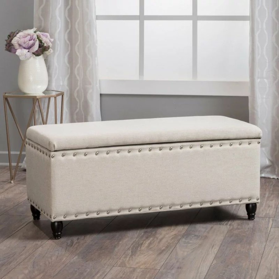 Footstools & Ottomans * | Gdfstudio Gdf Studio Evvy Fabric Storage Ottoman, Wheat