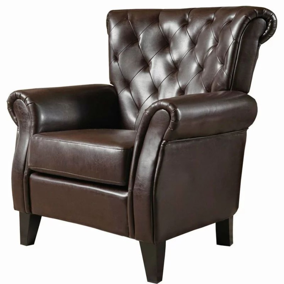 Chairs * | Gdfstudio Solvang Contemporary Oversized Tufted Leather Club Chair, Hazelnut Brown