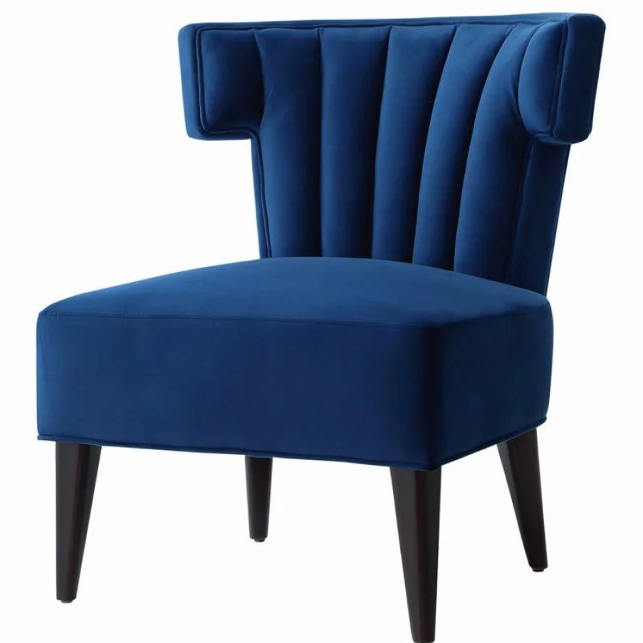 Chairs * | Nicole Miller Kairo Velvet Accent Chair With Tapered Legs, Navy