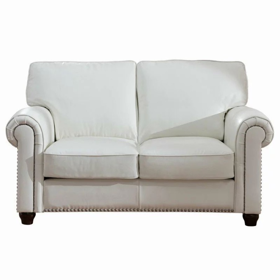 Sofas & Sectionals * | Kemp International Inc Barbara Leather Craft Loveseat, Ivory White