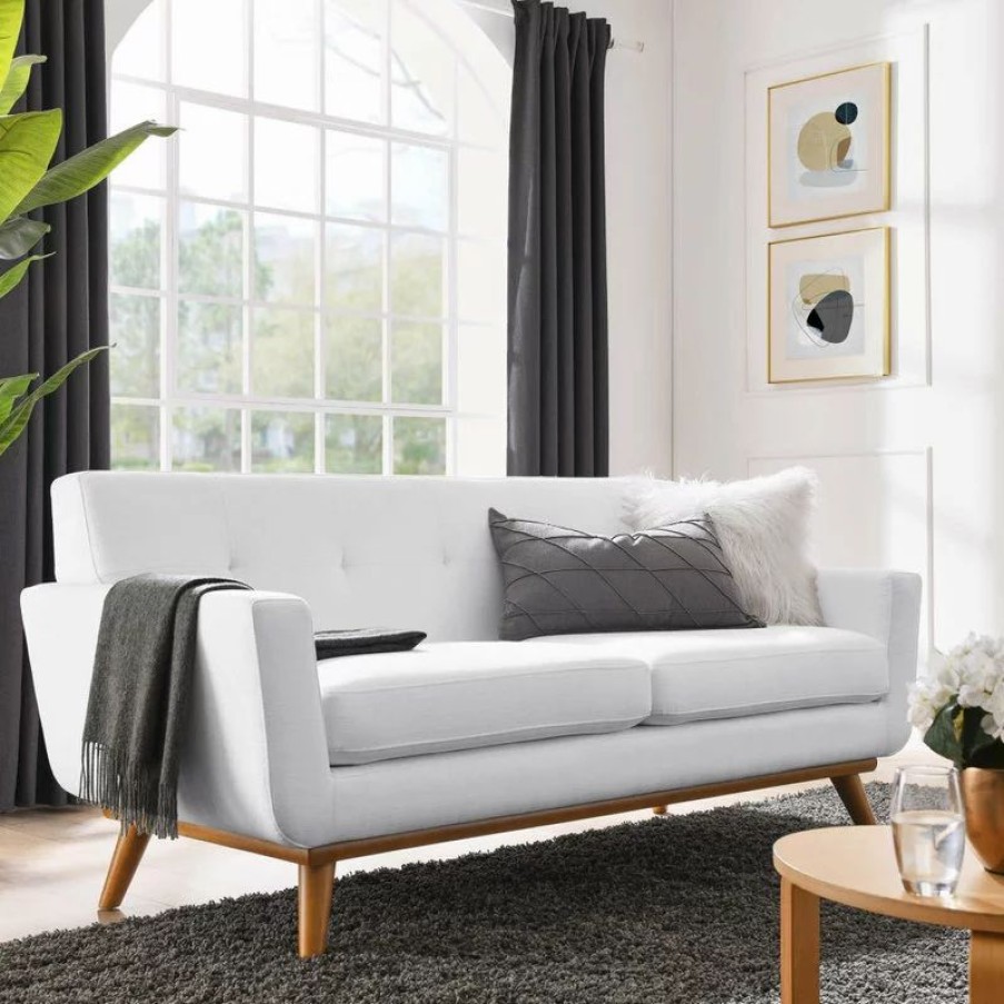 Sofas & Sectionals * | Lexmod Engage Upholstered Fabric Loveseat, White