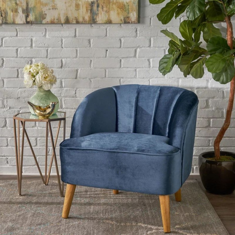 Chairs * | Gdfstudio Gdf Studio Scarlett Modern New Velvet Club Chair, Cobalt