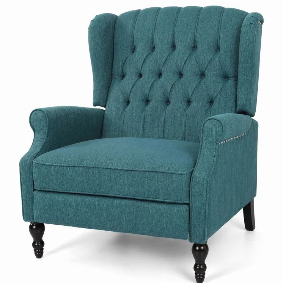 Chairs * | Gdfstudio Salome Oversized Tufted Fabric Push Back Recliner, Teal/Dark Brown