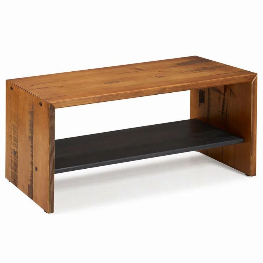 Console Tables * | Walker Edison Alpine 42 Rustic Two-Tone Solid Wood Entry Bench Amber