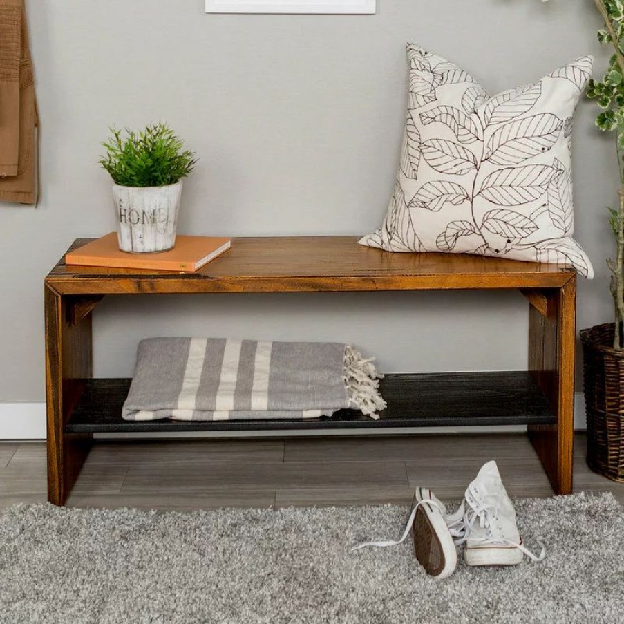 Console Tables * | Walker Edison Alpine 42 Rustic Two-Tone Solid Wood Entry Bench Amber