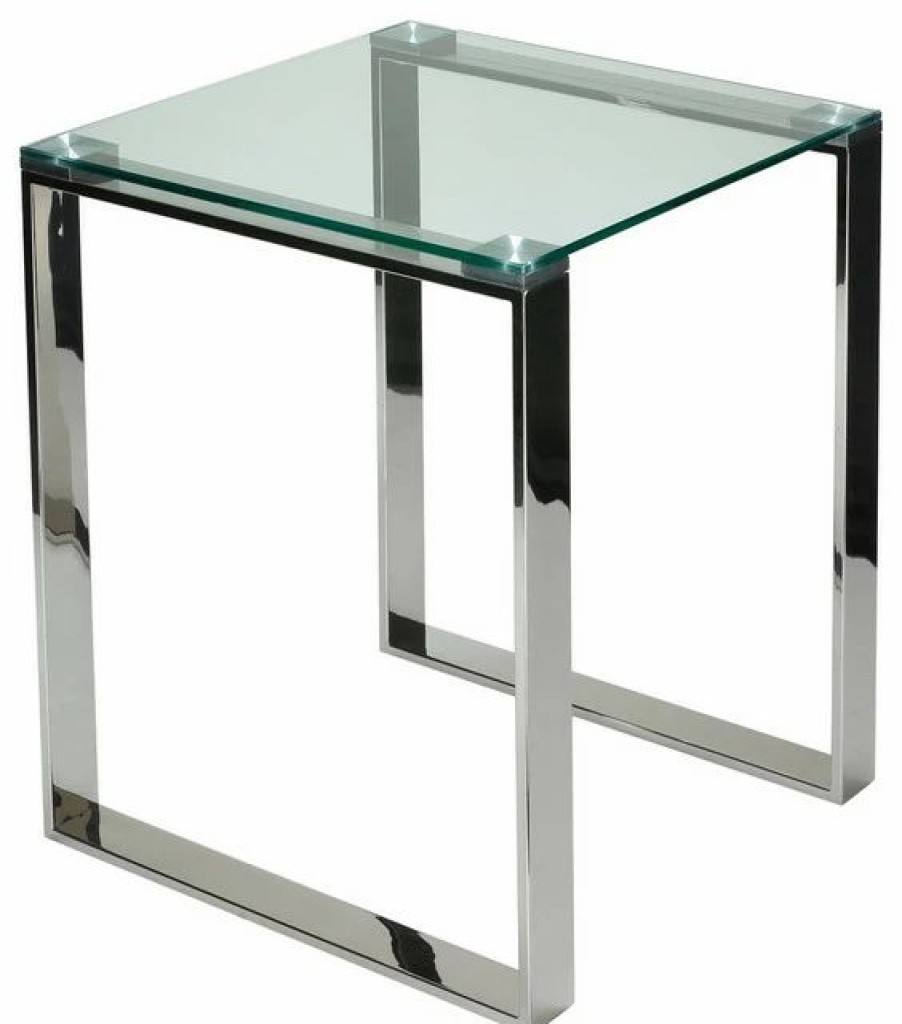 Coffee & Accent Tables * | Cortesi Home Remi Contemporary Square Glass End Table With Chrome Finish