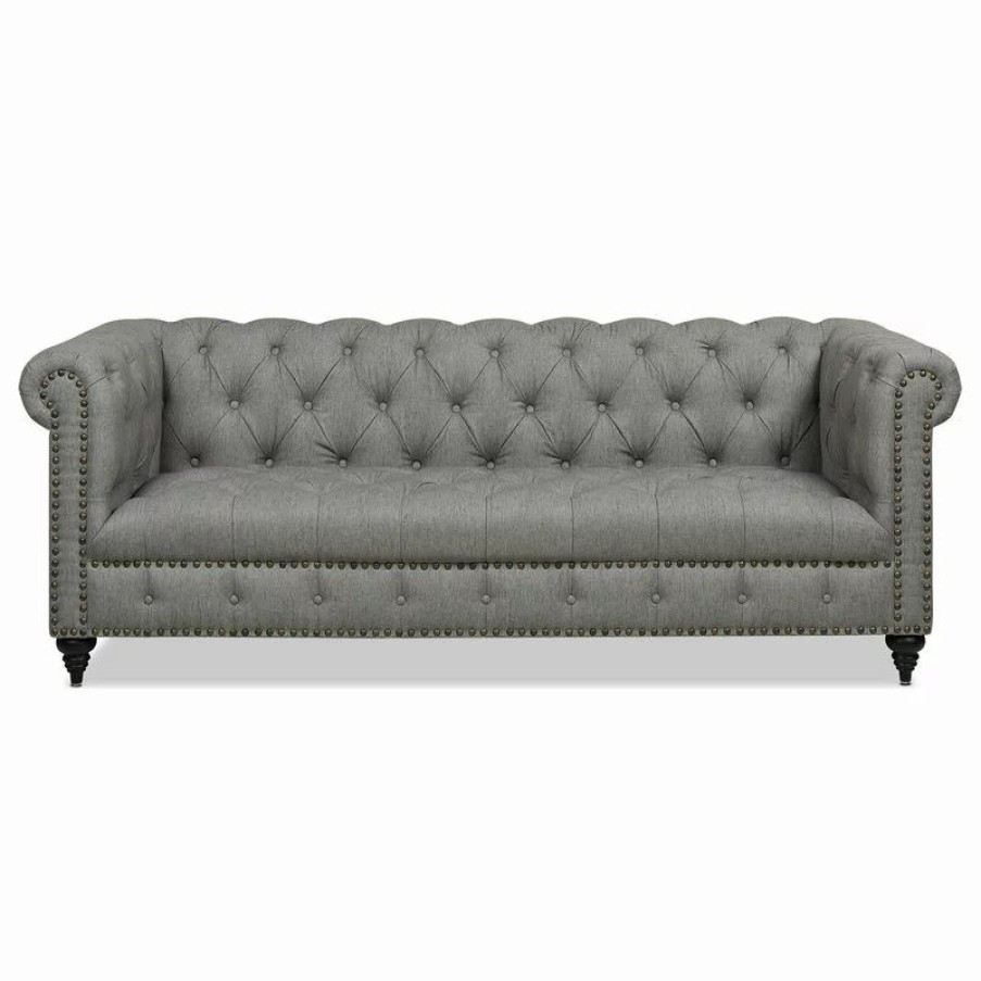 Sofas & Sectionals * | Jennifer Taylor Home Alto 88 Tufted Chesterfield Sofa, Dark Heathered Grey Linen
