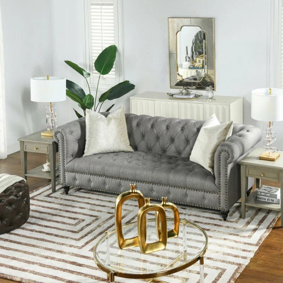 Sofas & Sectionals * | Jennifer Taylor Home Alto 88 Tufted Chesterfield Sofa, Dark Heathered Grey Linen