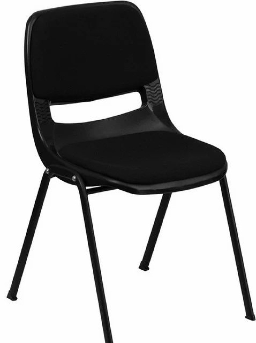 Chairs * | Flash Furniture 880 Lb. Capacity Black Padded Ergonomic Shell Stack Chair With Black Frame