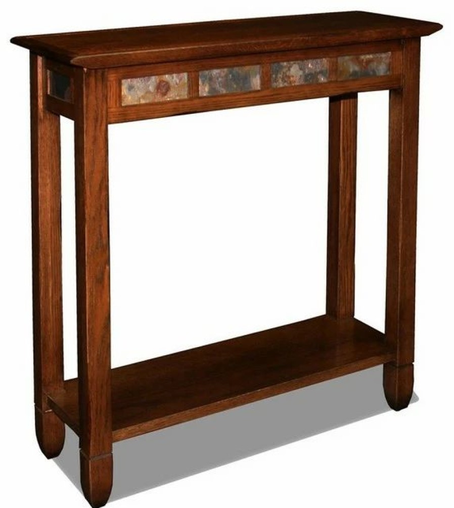 Console Tables * | Leick Home Leick Furniture Rustic Slate Hall Wood Stand In Oak Finish