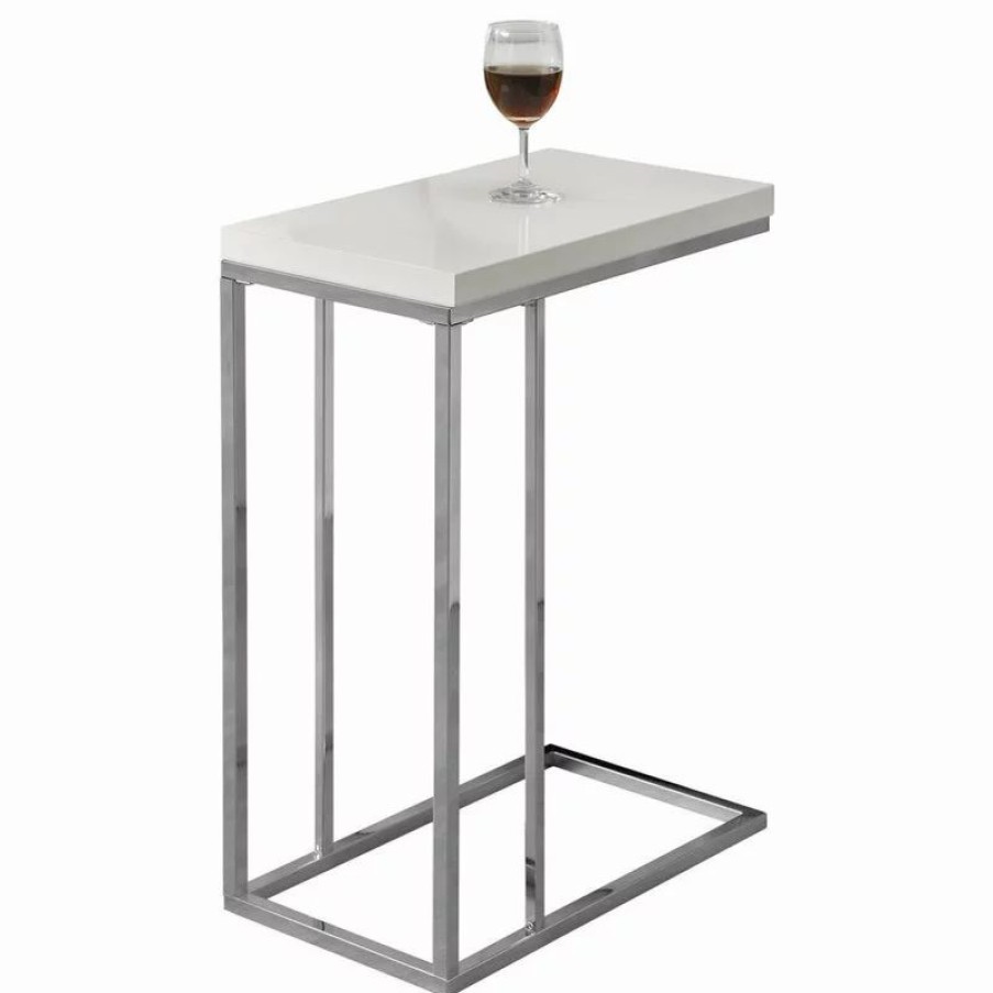 Coffee & Accent Tables * | Monarch Specialties I 3008 Glossy White Hollow-Core/Chrome Metal Accent Table