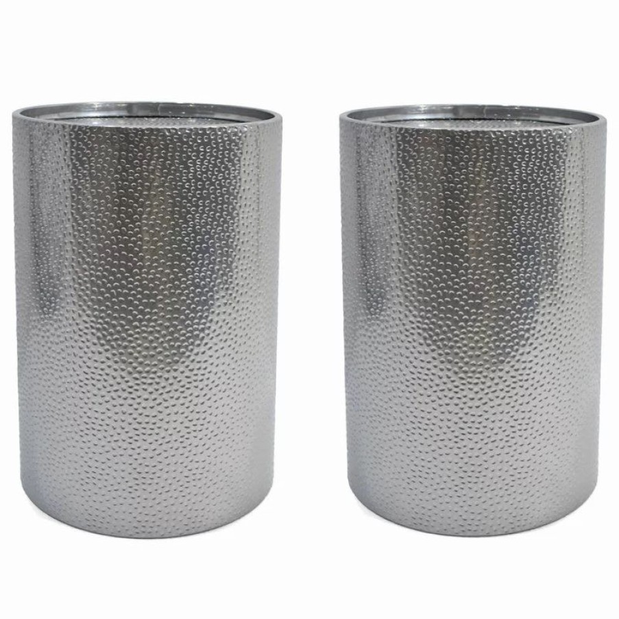 Coffee & Accent Tables * | Gdfstudio Kaylee Modern Round Hammered Iron Accent Table, 2 Pack, Silver, Silver