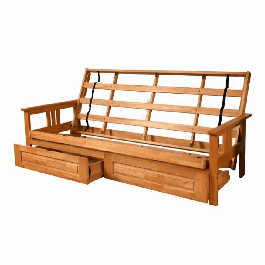 Sofas & Sectionals * | Studio Living Kodiak Furniture Monterey Queen Solid Wood Frame With Storage In Brown/Butternut