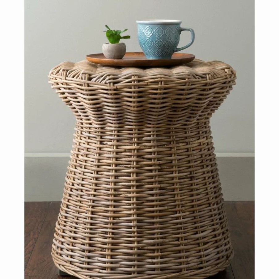Coffee & Accent Tables * | East At Main'S Akiman Brown Round Rattan Accent Table