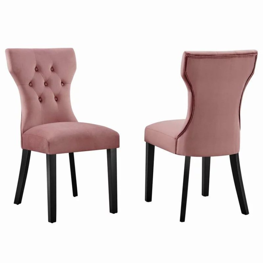 Chairs * | Modway Silhouette Performance Velvet Dining Chairs, Set Of 2, Dusty Rose