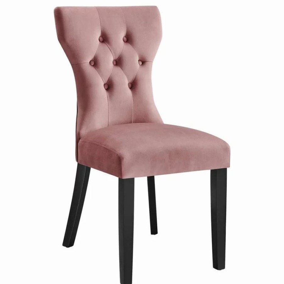 Chairs * | Modway Silhouette Performance Velvet Dining Chairs, Set Of 2, Dusty Rose